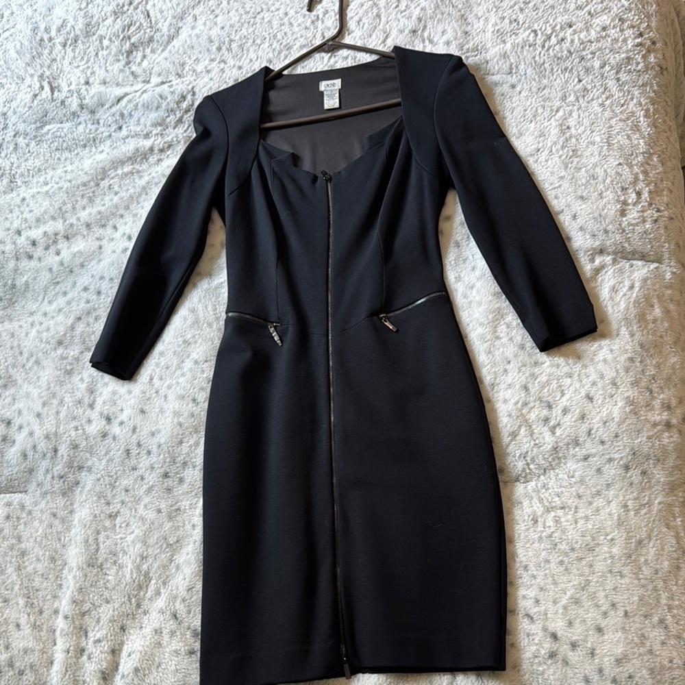 Cache Black Pleated Sheath Dress Scoop Neck Long Sleeve